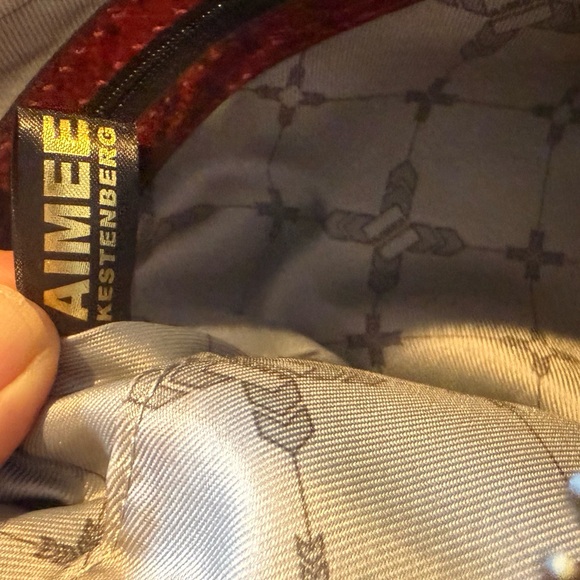 Aimee Kestenberg Leather Crimson Snake Print Satchel EUC - Picture 8 of 11